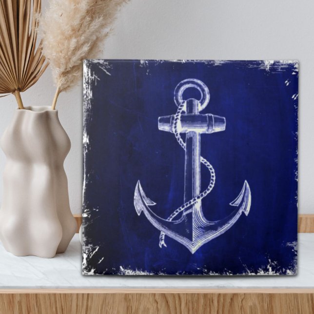 Strandschicker nautischer Marinebanker Fliese (beach coastal chic nautical navy blue anchor ceramic tile)