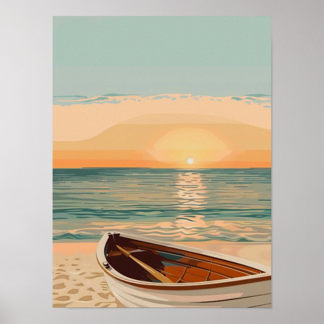 Strandschiff bei Sonnenuntergang Poster (Vorne)