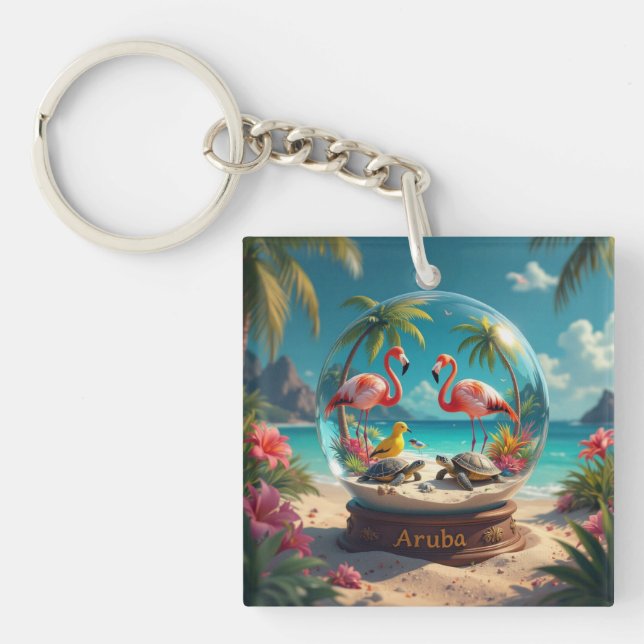Strandschuh Dushi aruba mit Flamingos Schlüsselanhänger (Vorderseite)