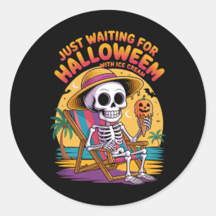 Strandskelett mit Eiscreme Halloween Summer Cou Runder Aufkleber