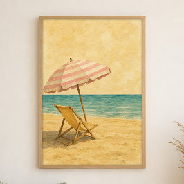 Strandsonnenschirm- und Stuhl-Wasserfarbenposter Poster