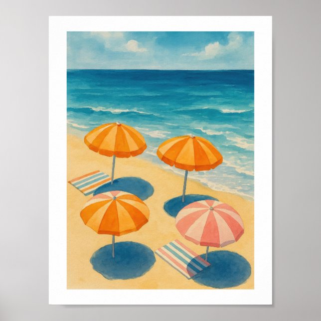 Strandsonnenschirme Retro-Küstensommer Poster (Vorne)