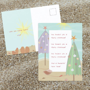STRANDSONNENSCHIRME WEIHNACHTSBÄUME FEIERTAGSPOSTKARTE