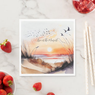 Strandsonnenuntergang mit Vögeln Serviette