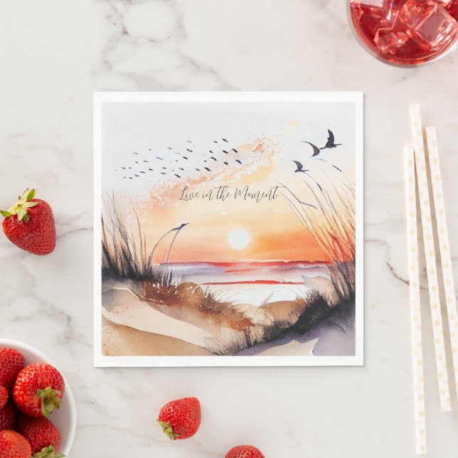 Strandsonnenuntergang mit Vögeln Serviette (Beispiel)