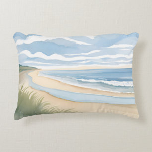 Strandspaziergang Küstenozean Aquarell Dekokissen