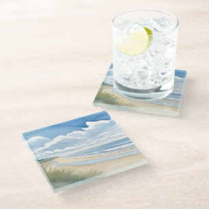 Strandspaziergang   Küstenozean-Aquarell Glasuntersetzer