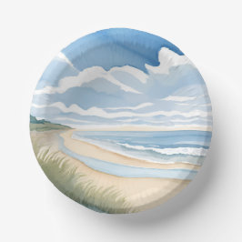 Strandspaziergang | Küstenozean-Aquarell Pappteller