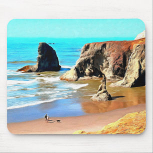 Strandspaziergang mit Hund im Face Rock Park in Ba Mousepad
