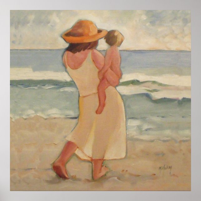 Strandspaziergang mit Mutter und Kind Poster (Vorne)