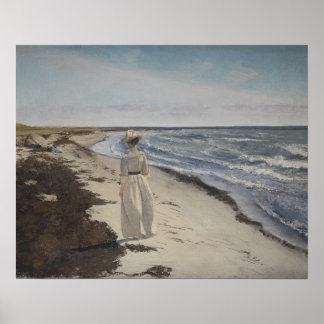 Strandspaziergang. Öl auf Leinwand. Vintag Poster
