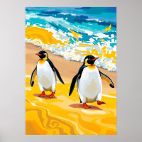 Strandspaziergänger Pinguine - Lebhafte Kunst im O