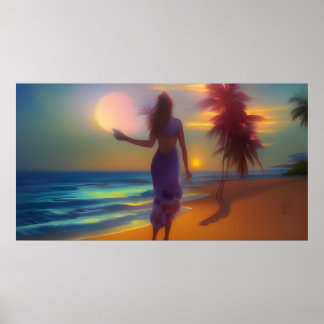 Strandspaziergänger Sandpalmen Poster