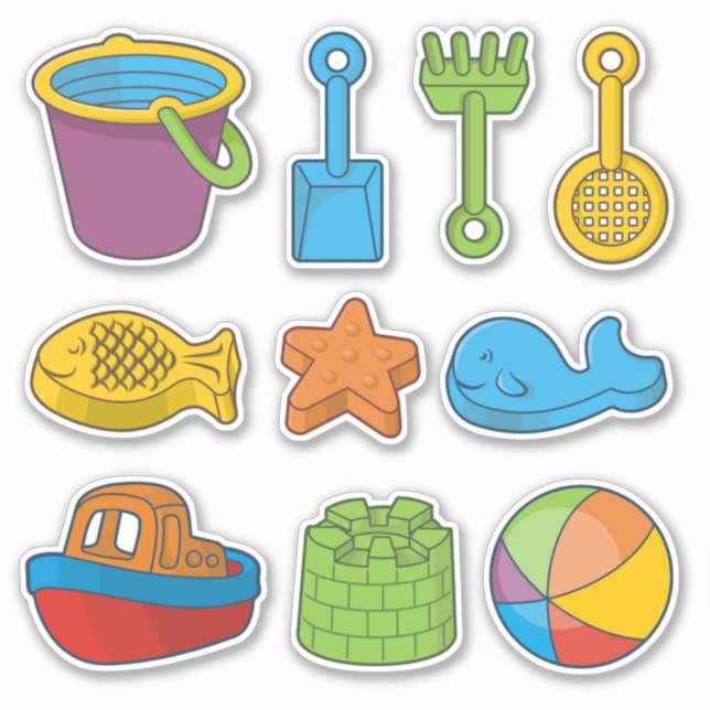 Strandspielzeug-Symbole Aufkleber (Vorderseite)