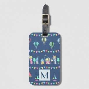 Strandstädtchen-Segelboote-und-Wimpel-Monogramm Gepäckanhänger
