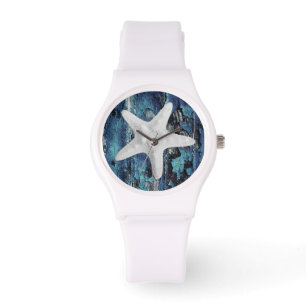Strandstarfish-blaue rustikale weiße Armbanduhr