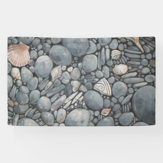 Strandsteine Muscheln Kies Felsen Malerei Banner (Horizontal)