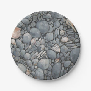 Strandsteine Muscheln Kies Felsen Malerei Pappteller
