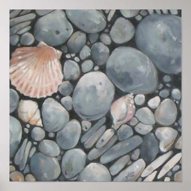 Strandsteine Muscheln Kies Felsen Malerei Poster (Vorne)