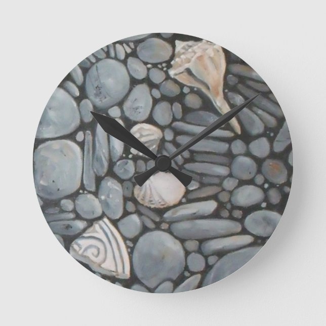 Strandsteine Muscheln Kies Felsen Malerei Runde Wanduhr (Vorderseite)