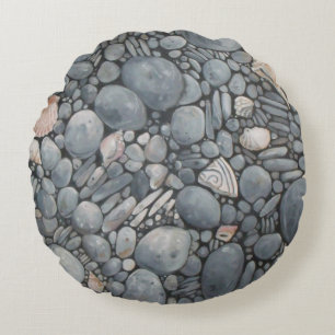 Strandsteine Muscheln Kies Felsen Malerei Rundes Kissen