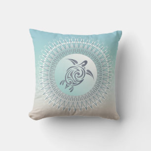 Strandstil-Schildkröte und Mandala Modern Coastal Kissen