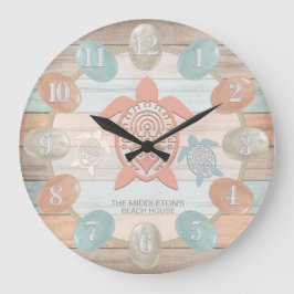 Strandstreifen, Meerglas, Schildkröten Große Wanduhr