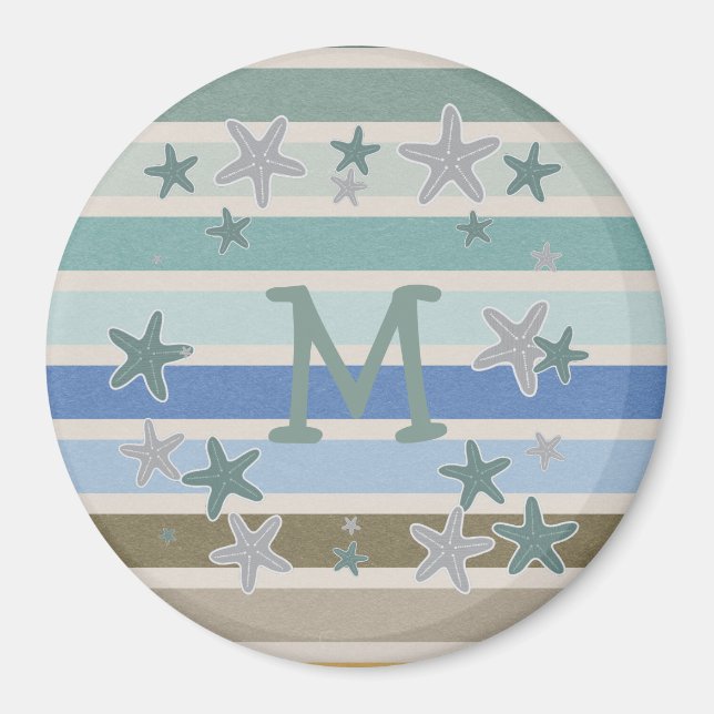 Strandstreifen und Starfish Monogramm Magnet (Vorne)