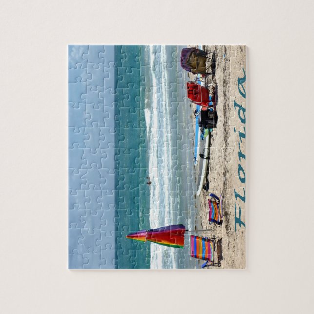 Strandstuhl-Surfbrettregenschirm-Sandozean Puzzle (Vertikal)