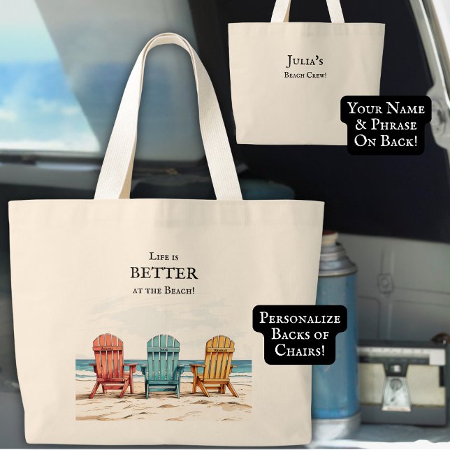 Strandstühle in Aquarellfarben Personalisiert Jumbo Stoffbeutel (Von Creator hochgeladen)