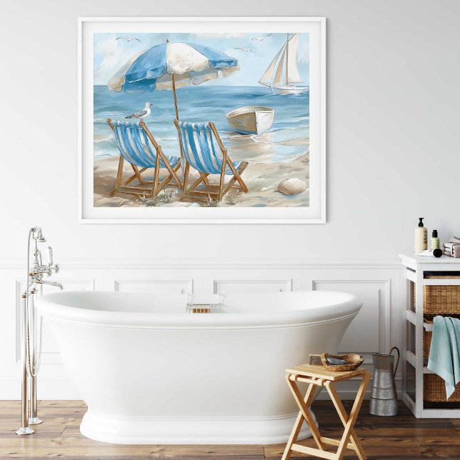 Strandstühle Küstenwandkunst | Poster (Coastal Beach Chairs Coastal Wall Art | Poster by TinkPrints. )