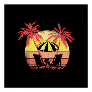Strandstühle Sonnenschirm Sommer Sonnenuntergang 8 Poster
