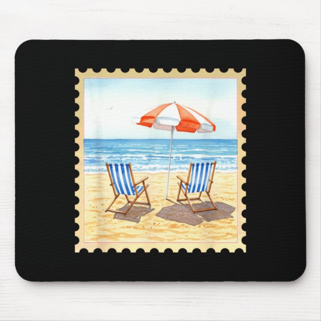 Strandstühle unter Sonnenschirm im Sommer Mousepad (Vorne)