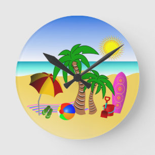 Strandsun-Seebrandungs-mittlere blaue runde Wanduhr