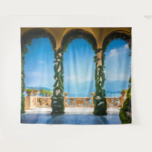 Strandszene an einer italienischen Villa Türkisbla Wandteppich