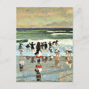 Strandszene, feine alte Kunstmalerei, Postkarte