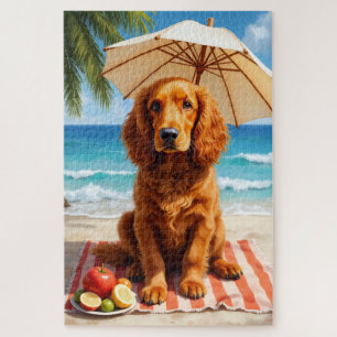 Strandszene mit Irisch Rotem Setter Puzzle