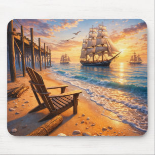 Strandszene mit Segelboot beim Sonnenuntergang Mau Mousepad