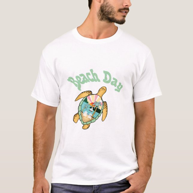 Strandtag, Sommer, Schildkröte, T-Shirt (Vorderseite)