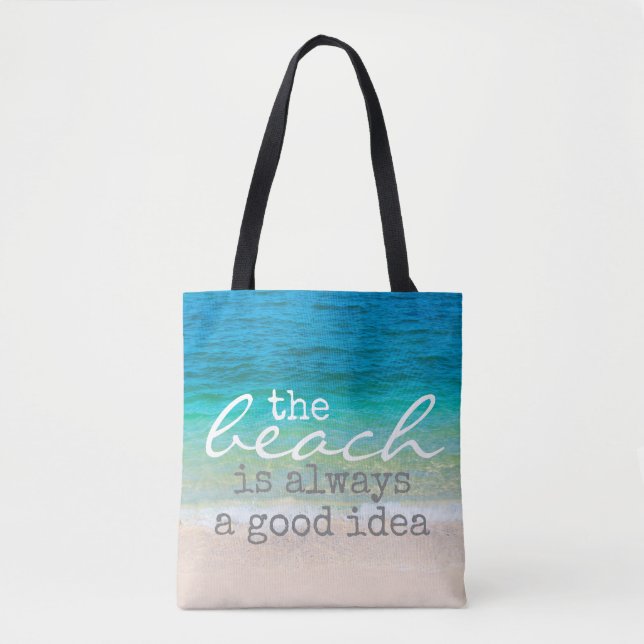 Strandtasche Meer und Sand mit Text (Vorderseite)