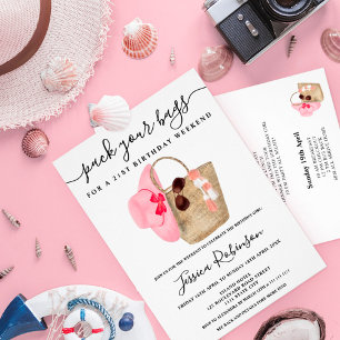 Strandtasche Wasserfarbe Geburtstag pinkfarbenes W Einladung