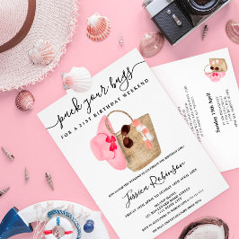 Strandtasche Wasserfarbe Geburtstag pinkfarbenes W Einladung