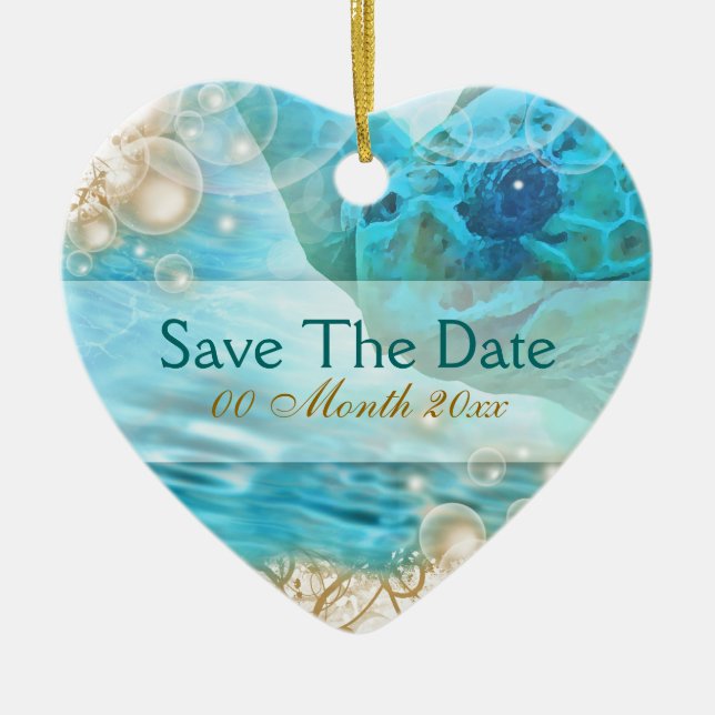 Strandthemahochzeit "Save the Date" Schildkröte Keramik Ornament (Vorne)