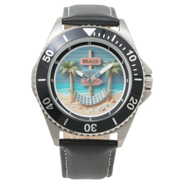 Strandthemen-Ruhe-Hängematte Palmen Armbanduhr (Vorderseite)