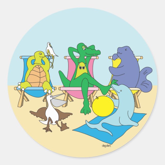 Strandtiere Runder Aufkleber (Vorderseite)