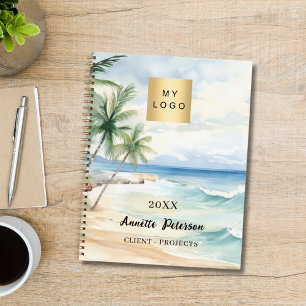 Strandtropische Palmen - Wellen des Firmenlogos Notizbuch