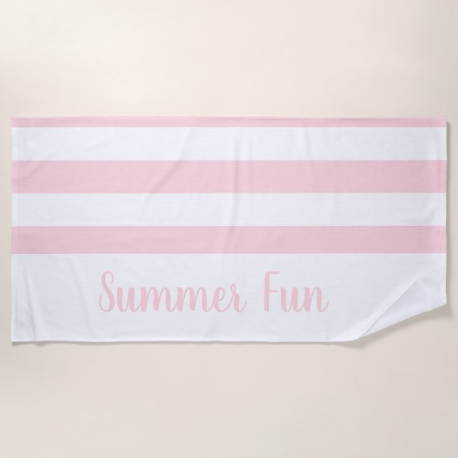 Strandtuch Feder Pastell Rosa & Weiß gestreift (Vorderseite)