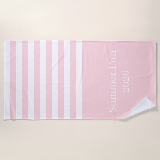 Strandtuch Frühling Pastell Rosa & Weiß gestreift (Vorderseite)