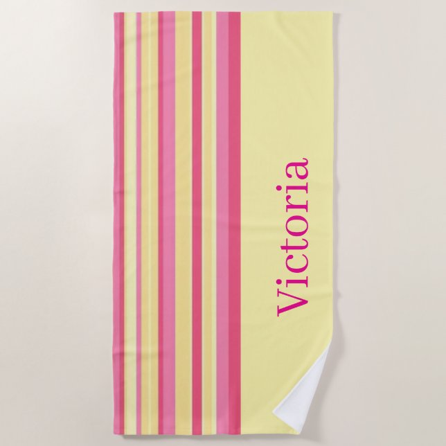 Strandtuch Frühling Rosa & Gelb Streifen (Vorderseite)