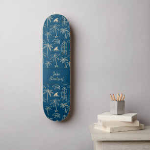 Strandurlaub Muster und dein Name in beige Skateboard